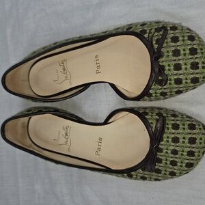 Christian Louboutin Green & Brown Tweed Flats No Heel SIZE 38 7.5-8
